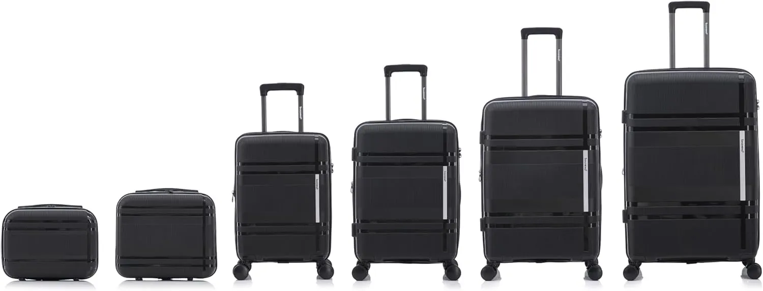 Luggage Set 3 Piece 100% PP Heavy Duty Hardside Expandable Suitcase Set with TSA Lock Double Spinner Wheels (Black, 6 Piece Set)