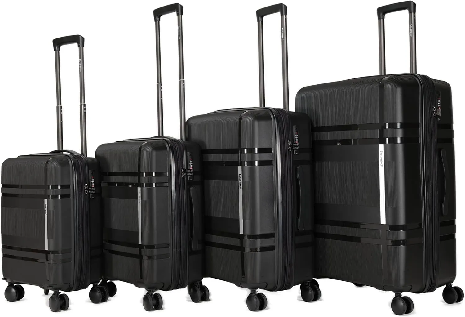Luggage Set 3 Piece 100% PP Heavy Duty Hardside Expandable Suitcase Set with TSA Lock Double Spinner Wheels (Black, 6 Piece Set)