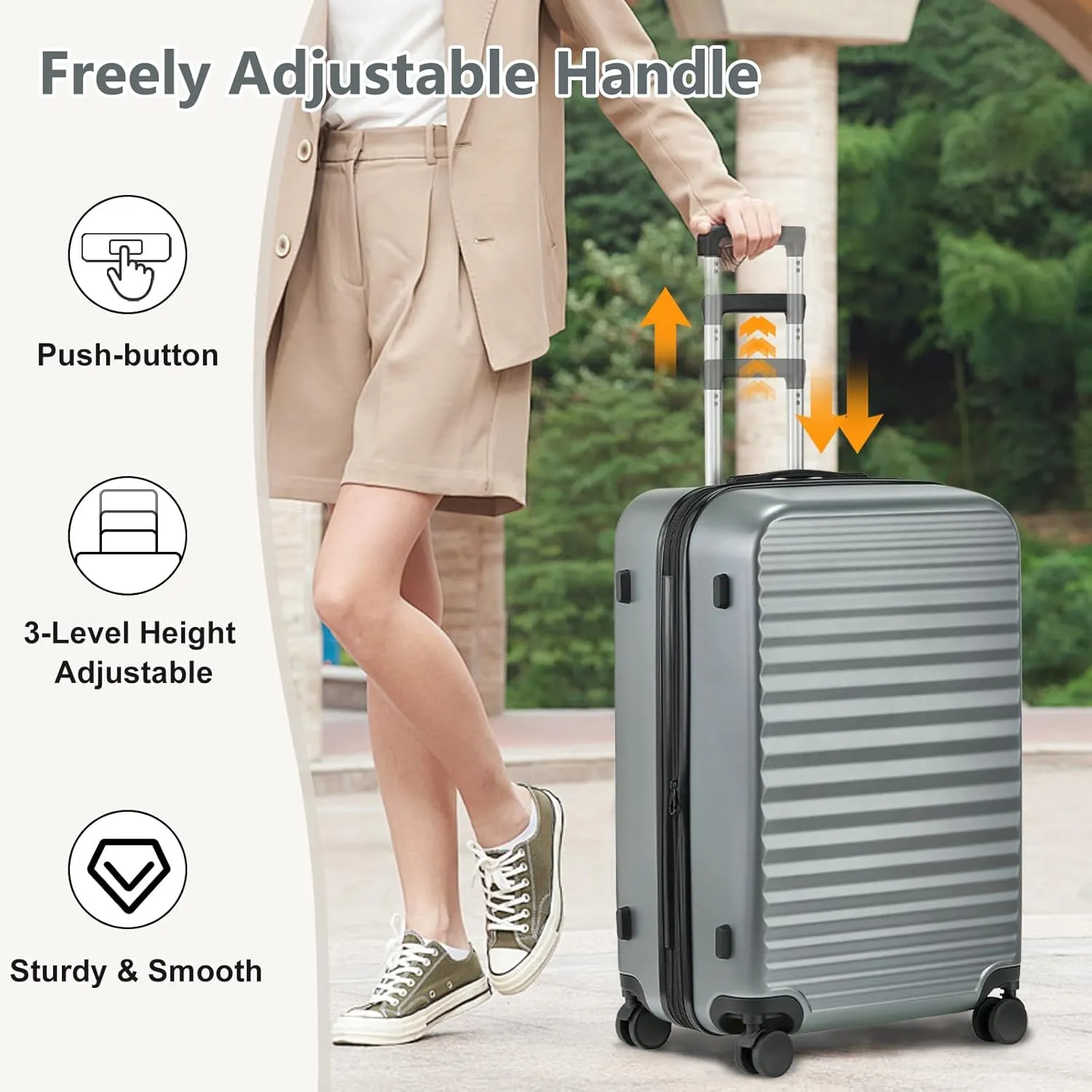Luggage Sets 4 Pieces Suitcase with Spinner Wheels TSA Lock, Durable Lightweight Travel Luggages with USB Port, Hardside Carry On Suitcase Set for Men Women, 14" 20" 24" 28", Grey