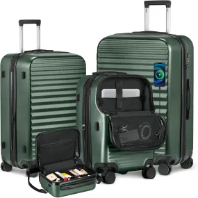 Luggage Sets 4 Pieces Suitcase with Spinner Wheels TSA Lock, Durable Lightweight Travel Luggages with USB Port, Hardside Carry On Suitcase Set for Men Women, 14" 20" 24" 28"