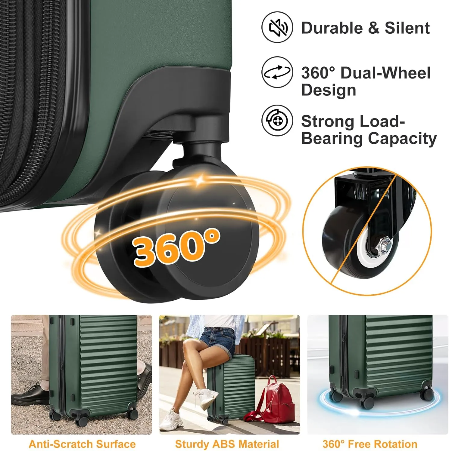 Luggage Sets 4 Pieces Suitcase with Spinner Wheels TSA Lock, Durable Lightweight Travel Luggages with USB Port, Hardside Carry On Suitcase Set for Men Women, 14" 20" 24" 28"