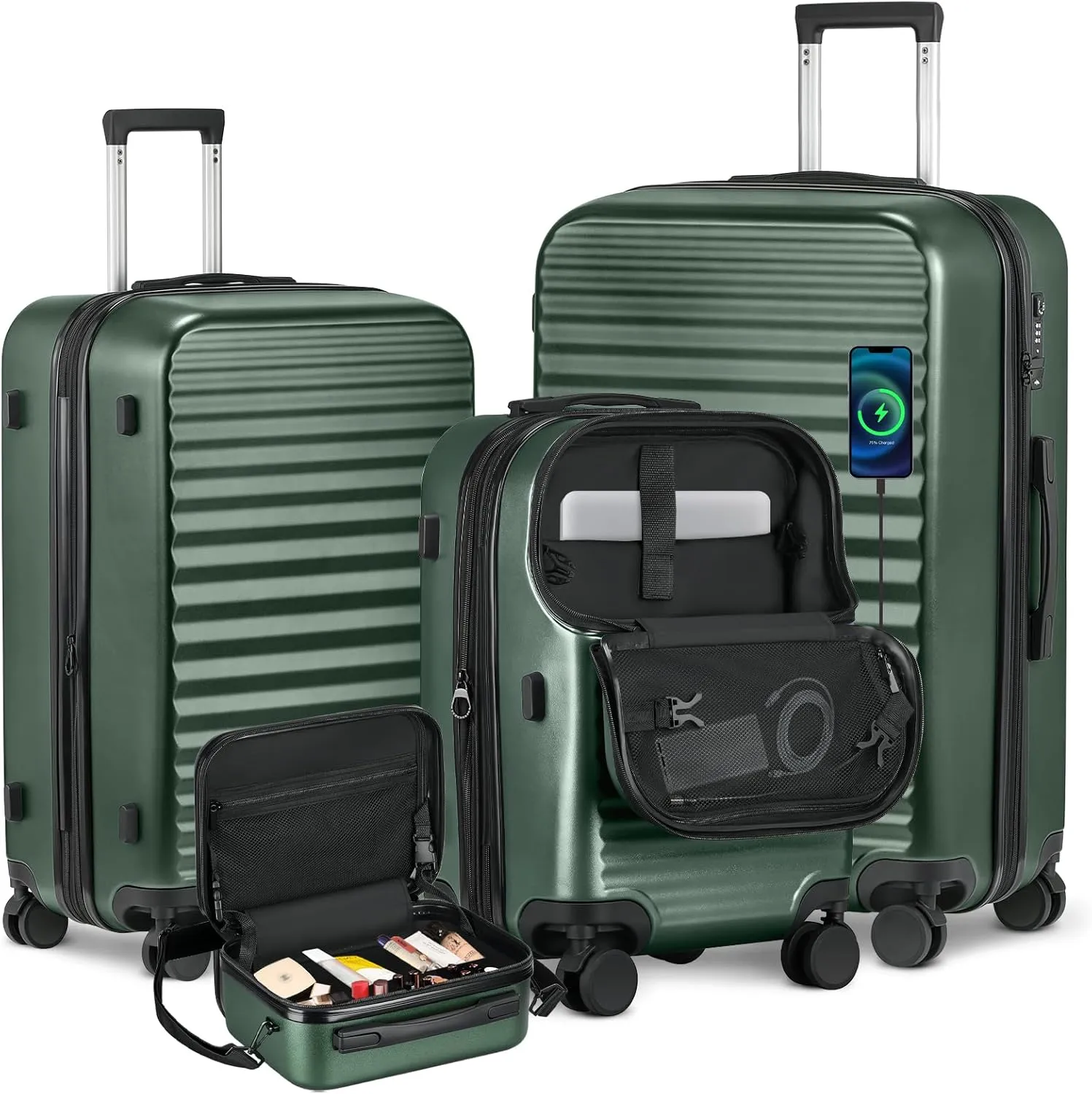 Luggage Sets 4 Pieces Suitcase with Spinner Wheels TSA Lock, Durable Lightweight Travel Luggages with USB Port, Hardside Carry On Suitcase Set for Men Women, 14" 20" 24" 28"