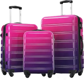 Merax 3 Piece Luggage Sets, Hardside Expandable Luggages Spinner Multicolor Suitcase with TSA Lock Lightweight Rolling Carry on Luggage 20inch 24inch 28inch,Hot Pink Purple