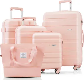 Merax ABS Hardshell Luggage Spinner Wheel TSA Lock Suitcases, Pink, 5-Piece Set