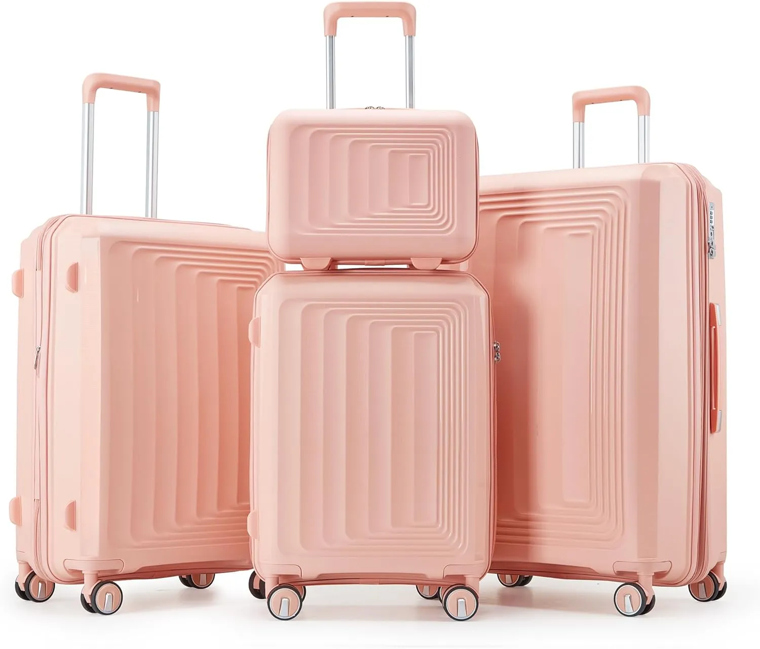 Merax Hardshell Luggage 4Pc Spinner Wheel Carry On Suitcase Set for Women, Light Pink, 14/20/24/28 Inch