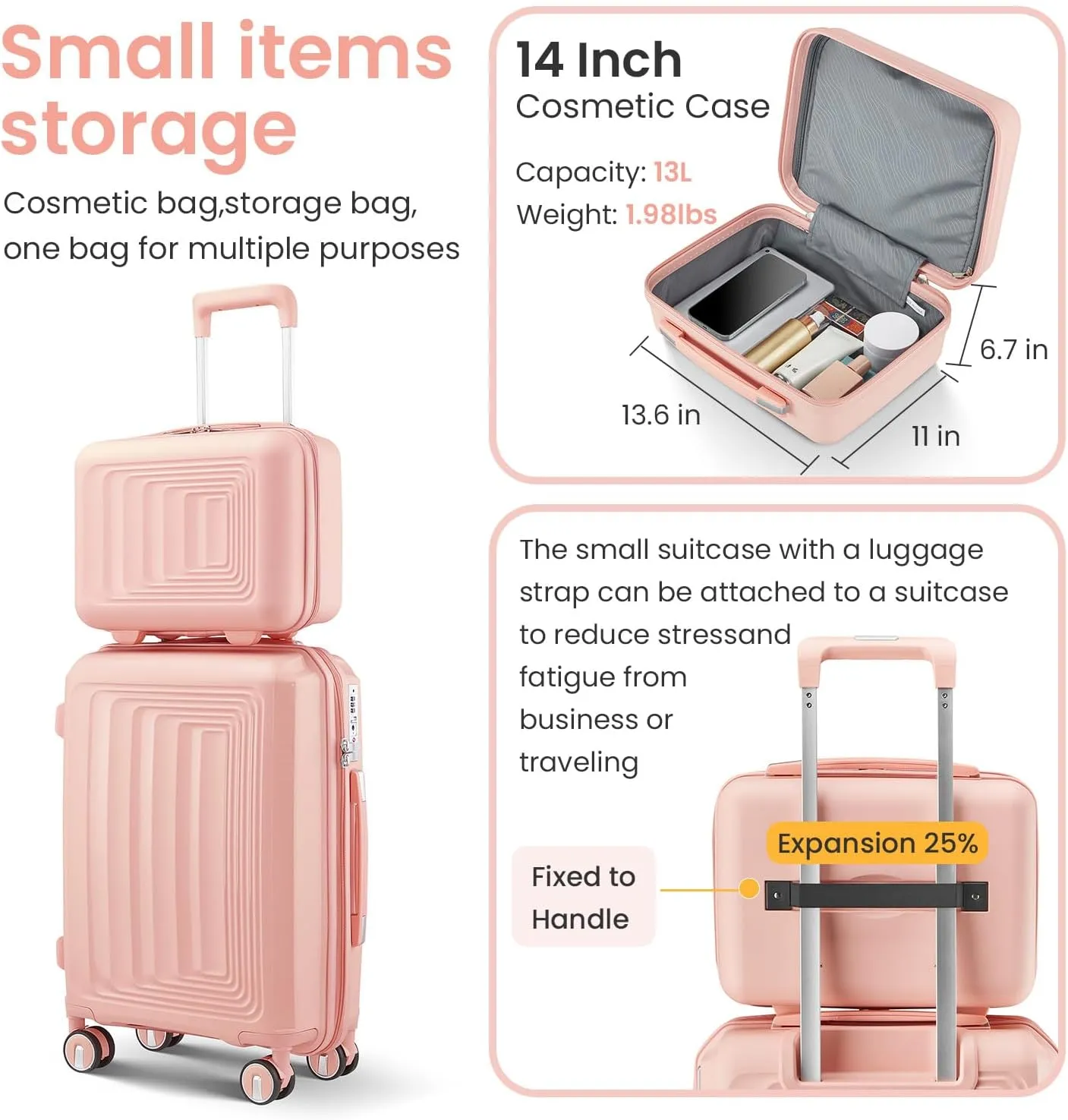 Merax Hardshell Luggage 4Pc Spinner Wheel Carry On Suitcase Set for Women, Light Pink, 14/20/24/28 Inch