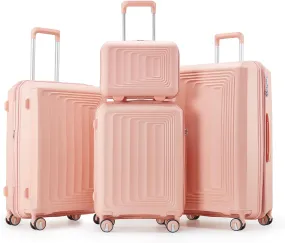 Merax Hardshell Luggage 4Pc Spinner Wheel Carry On Suitcase Set for Women, Light Pink, 14/20/24/28 Inch