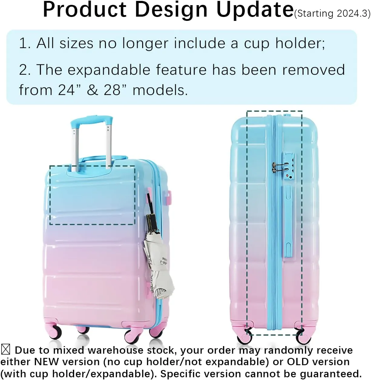 Merax Luggage Set of 3 with 20-inch Carry On USB Port Cup Holder ABS PC Hardshell Spinner Wheels TSA Approved Durable Expandable Suitcase for Travel Men Women (3, Gradient Blue, 20"  24"  28")