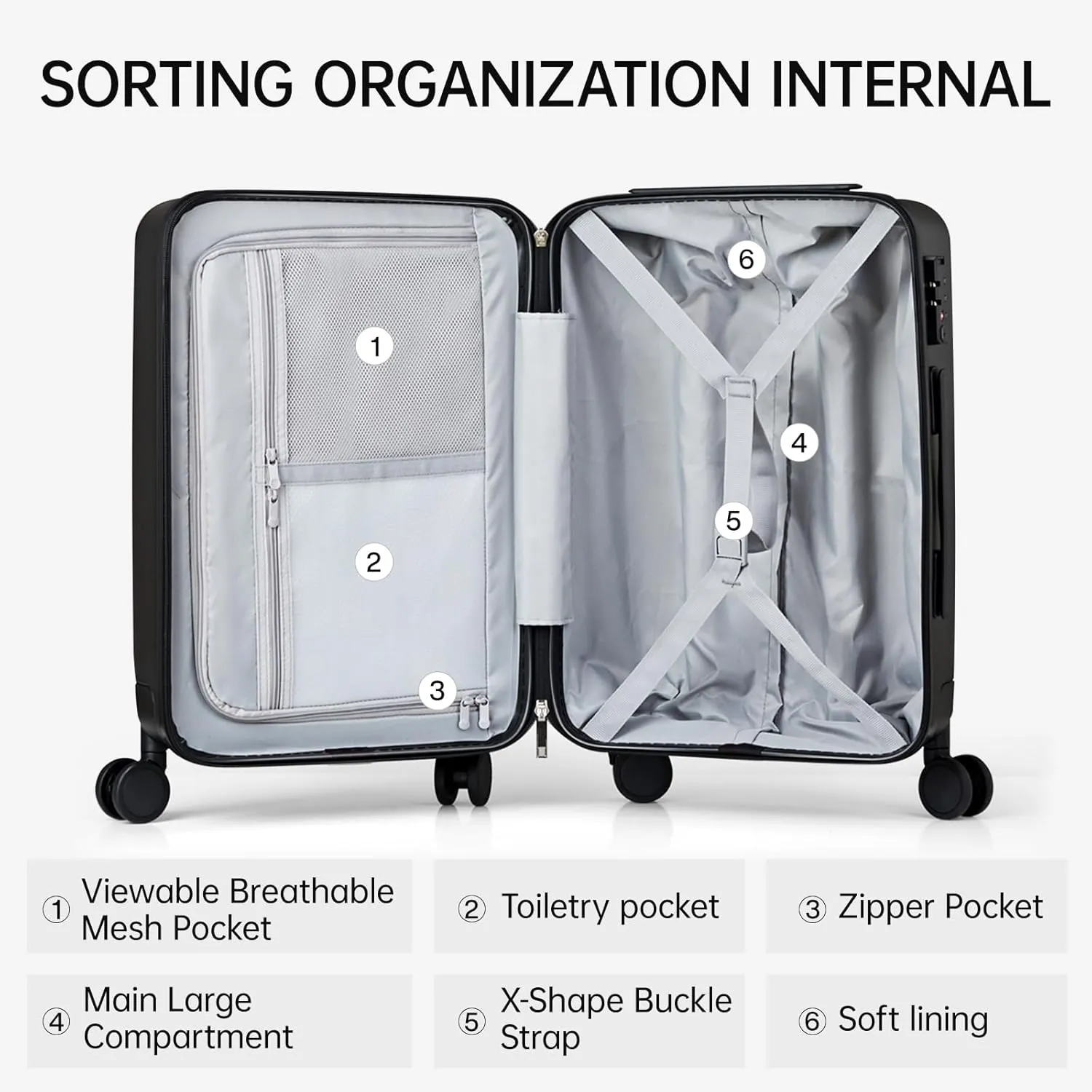 MILADA Checked Luggage, 24 Inch Suitcases With Wheels Hardshell, TSA Approved Luggage Medium Suitcase, Checked Bag Travel Luggage For Business And Shopping, Smoke White