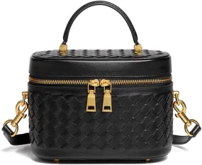 Rejolly Top-Handle Handbag for Women Woven Leather Vanity Case Designer Purse Quiet Luxury Trendy Crossbody Shoulder Bag