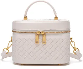 Rejolly Top-Handle Handbag for Women Woven Leather Vanity Case Designer Purse Quiet Luxury Trendy Crossbody Shoulder Bag